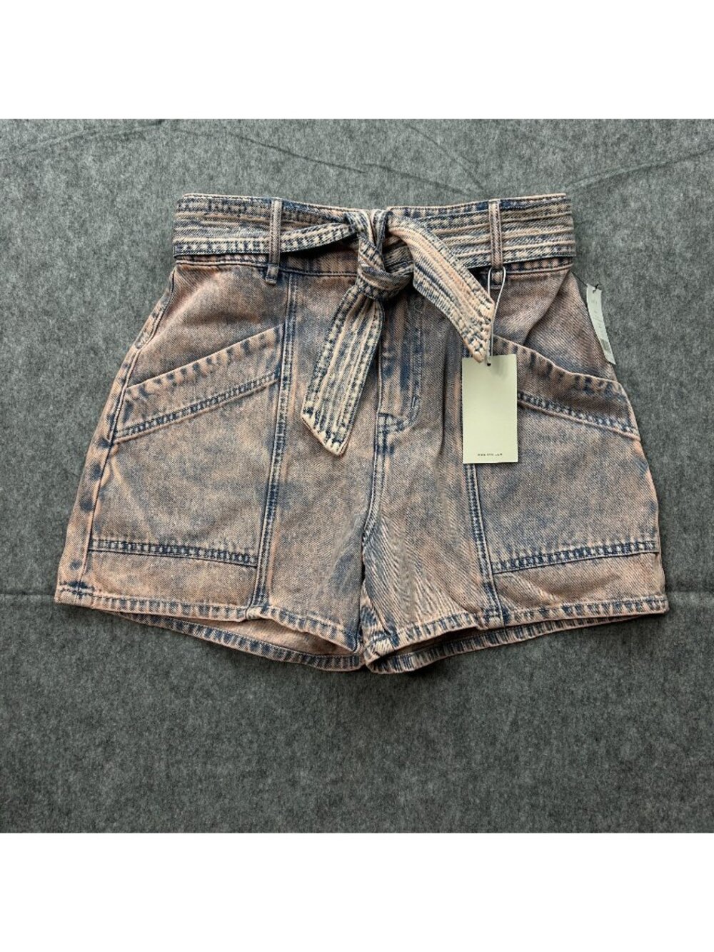 Joie Edana Belted Jean Shorts Women's Size 31 Melon Acid Wash Denim NWT